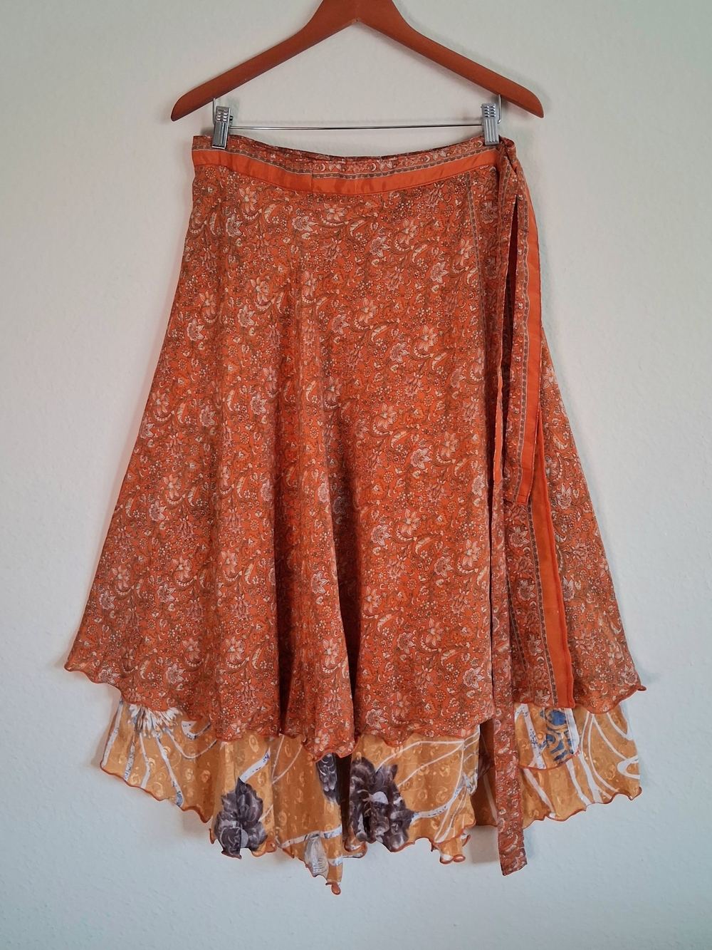 Vintage Women's Kariza Orange Paisley Layered Wrap Skirt